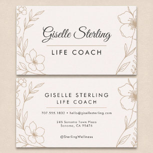 Life Coach Botanische Bloemen Blush en Zwart Visitekaartje