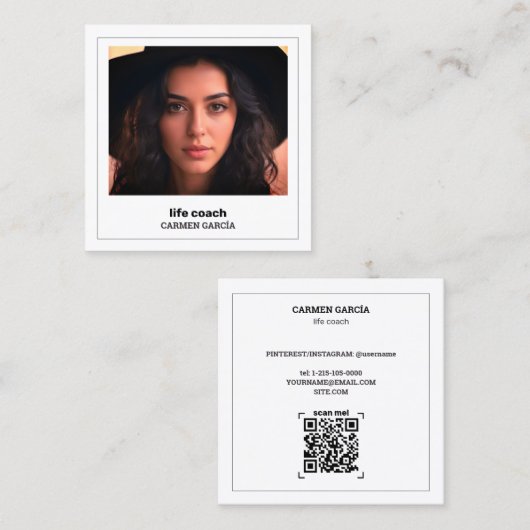 🌱 Life Coach Custom QR & Foto Vierkante Visitekaartje (Voorkant / Achterkant)