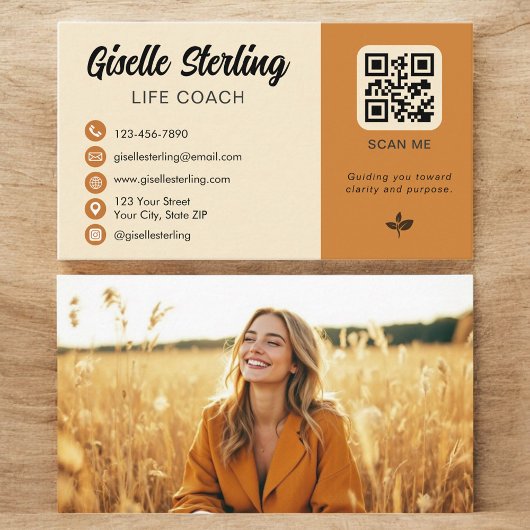 Life Coach Geel Sinaasappel QR Code Foto Visitekaartje