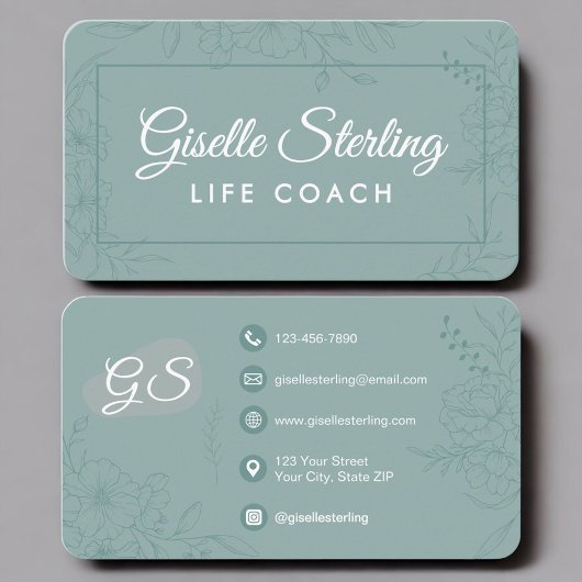 Life Coach Green Teal Floral Visitekaartje