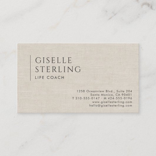 Life Coach Luxury Neutral Linen QR Code Visitekaartje (Voorkant)