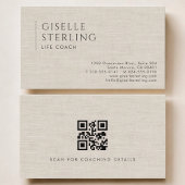 Life Coach Luxury Neutral Linen QR Code Visitekaartje