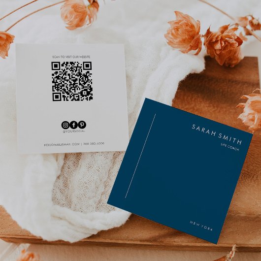 Life Coach Minimalist Blauw Wit QR Code Vierkante Visitekaartje