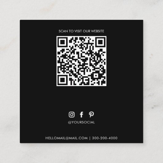 Life Coach Minimalist Zwart Wit QR Code Vierkante Visitekaartje (Achterkant)