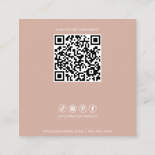 Life Coach Minimalistische Blush Wit QR Code Vierkante Visitekaartje (Achterkant)