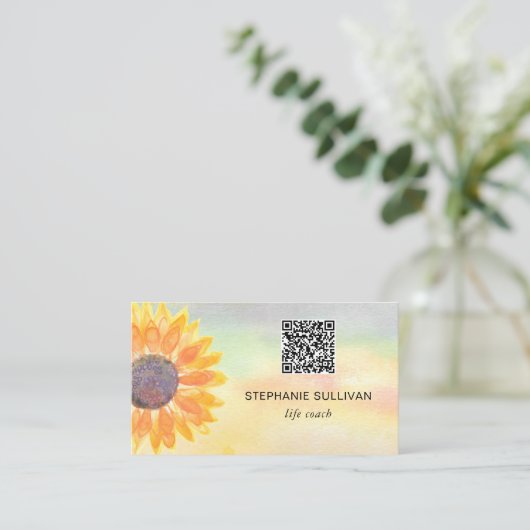 Life Coach QR Code Botanische Waterverf Visitekaartje (Staand voorkant)