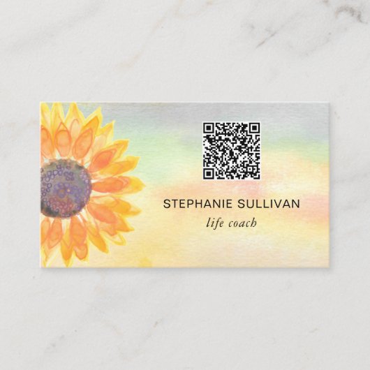 Life Coach QR Code Botanische Waterverf Visitekaartje (Voorkant)