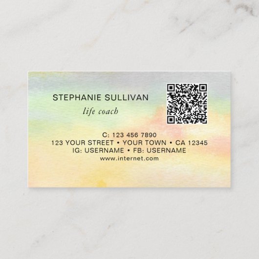 Life Coach QR Code Waterverf Visitekaartje (Achterkant)