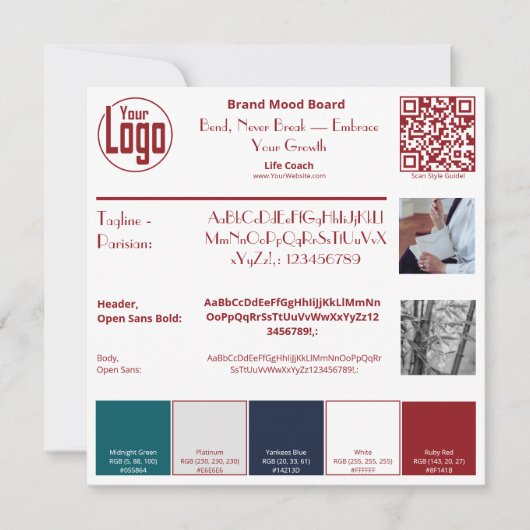 Life Coach Rood & Wit Merk Mood Board Kaart (Voorkant)