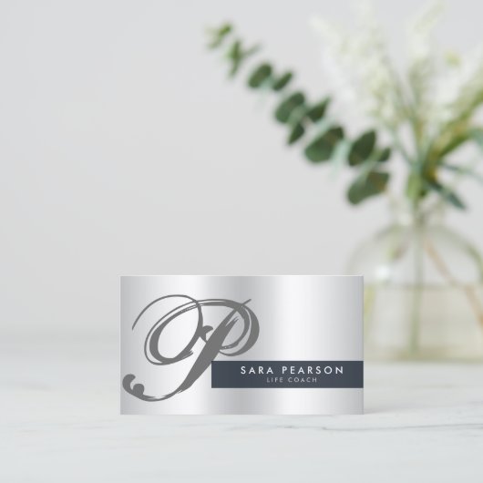 Life Coach Silver Monogram Visitekaartje (Staand voorkant)
