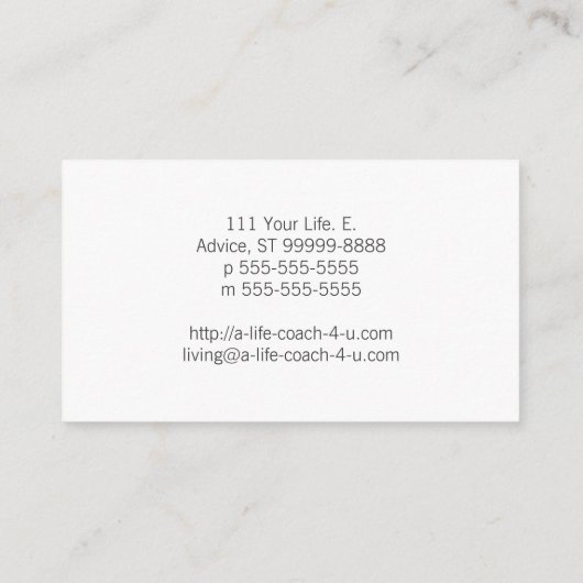 Life Coach Text Swash Advieskaart (Achterkant)