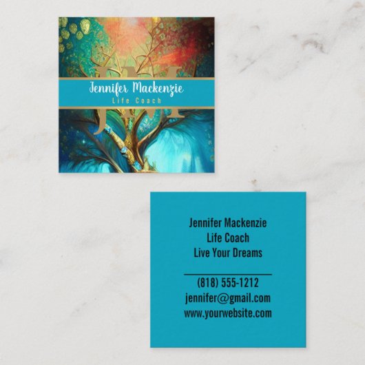 Life Coach Therapeut Rainbow Tree of Life Vierkante Visitekaartje (Voorkant / Achterkant)