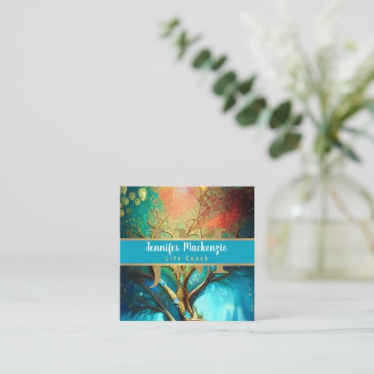 Life Coach Therapeut Rainbow Tree of Life Vierkante Visitekaartje (Staand voorkant)
