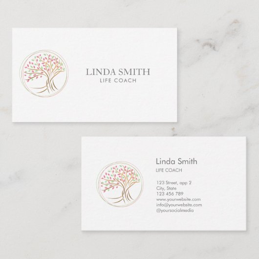 Life Coach Therapist Spa Wellness Cosmetics Tree B Visitekaartje (Voorkant / Achterkant)