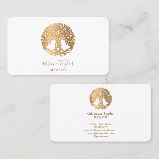 life coach tree of life therapeut yoga genezer bus visitekaartje (Voorkant / Achterkant)