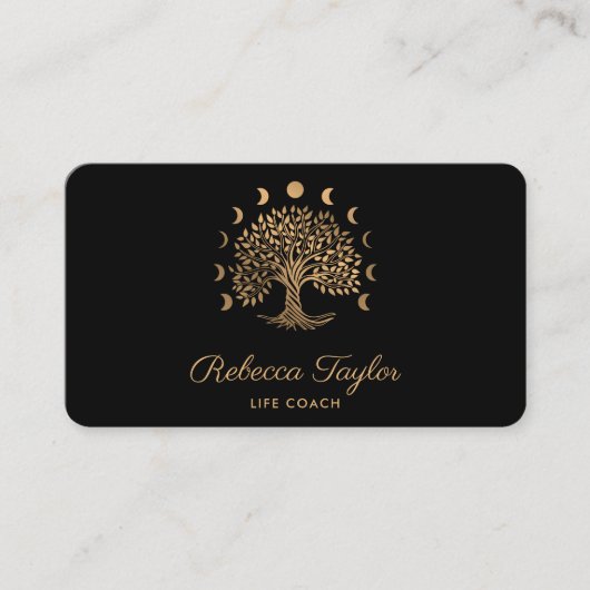 life coach tree of life therapeut yoga moon fascis visitekaartje (Voorkant)