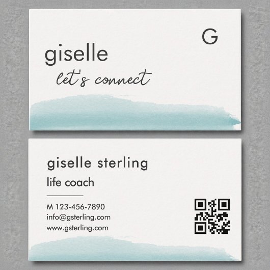 Life Coach Waterverf Aqua Blue Brush QR Code Visitekaartje