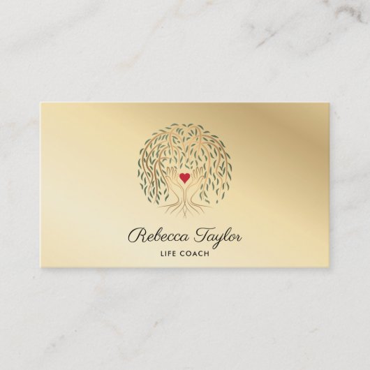 Life Coach Willow Tree of Life Heart Hands Visitekaartje (Voorkant)