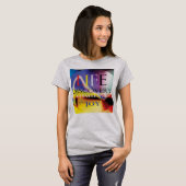 "Life Discovery Challenge Joy" Blue Red Yellow Art T-shirt (Voorkant volledig)