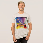 "Life Discovery Challenge Joy" Blue Red Yellow Art Tri-Blend Shirt (Voorkant volledig)