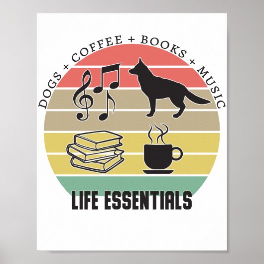 Life Essentials Hogs, Koffie, Boeken, Muziek Poster (Voorkant)