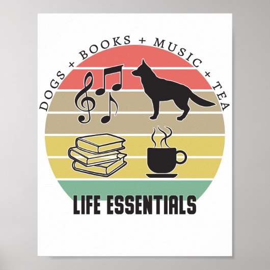 Life Essentials Hogs, Tea, Books, Music Poster (Voorkant)