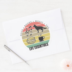 Life Essentials Hogs, Tea, Books, Music  Ronde Sticker