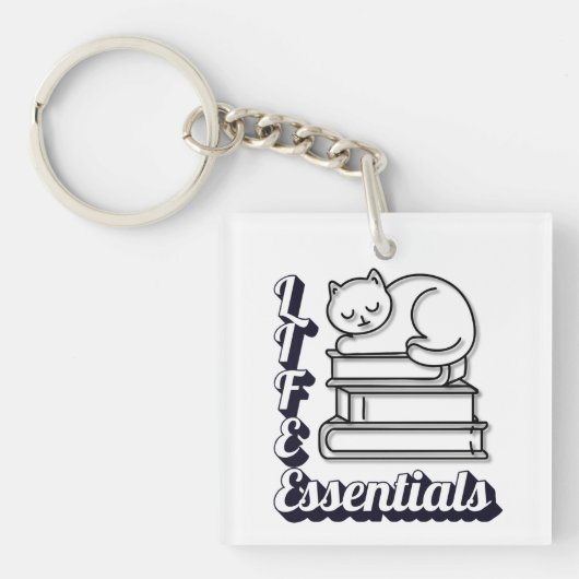 LIFE Essentials Word Art | Boeken & katten liefheb Sleutelhanger (voorkant)