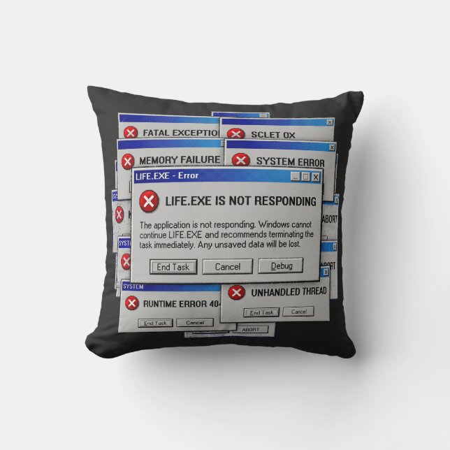 Life.exe Reageert Niet Grappige Existentiële Fout Kussen (Voorkant)