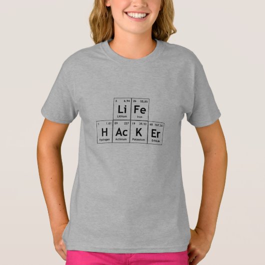 LiFe HAcKEr Chemistry Elements Periodic Table Word T-shirt (Voorkant)