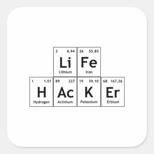 LiFe HAcKEr Chemistry Elements Periodic Table Word Vierkante Sticker (Voorkant)