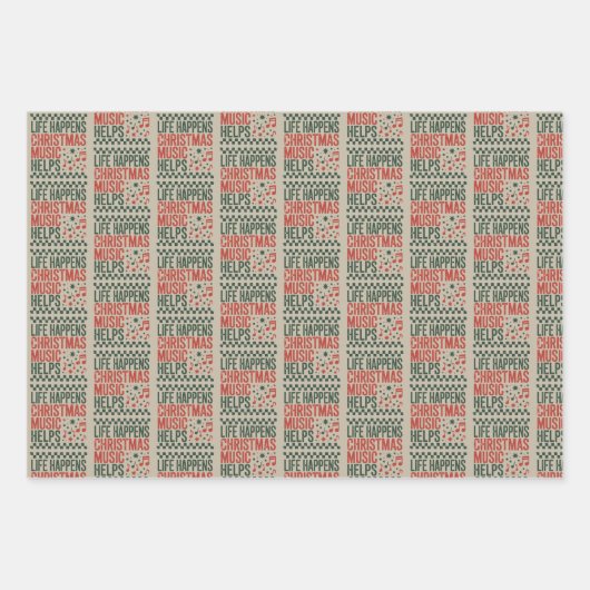 Life Happens Christmas Music Helps Funny Retro  Inpakpapier Vel (Voorkant)