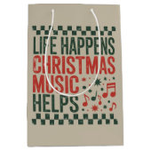 Life Happens Christmas Music Helps Funny Retro  Medium Cadeauzakje (Voorkant)
