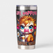 Life Happens Coffee Helps  Geïsoleerde Drinkbeker (Achterkant)