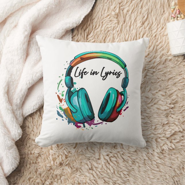 "Life in Lyrics" multi gekleurde hoofdtelefoon Kun Kussen (Deken)