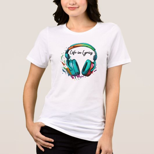 "Life in Lyrics" multi gekleurde hoofdtelefoon Kun Tri-Blend Shirt (Voorkant)