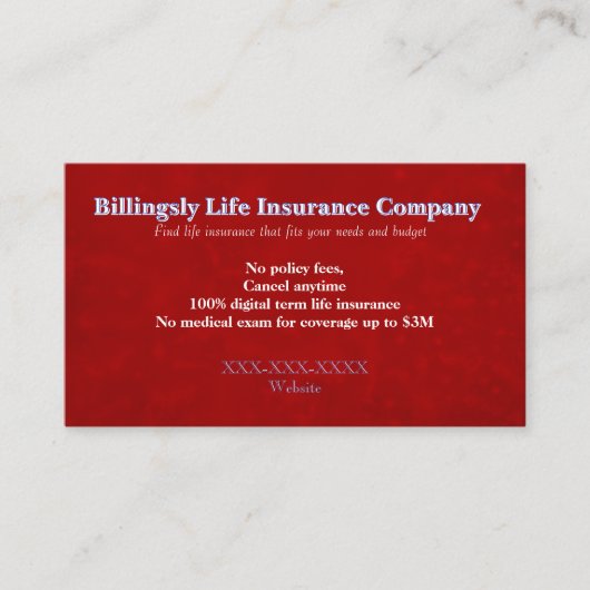 “Life Insurance” Business Card Visitekaartje (Voorkant)