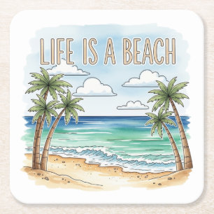 "Life Is a Beach" Tropische Palm Oceaan Kartonnen Onderzetters