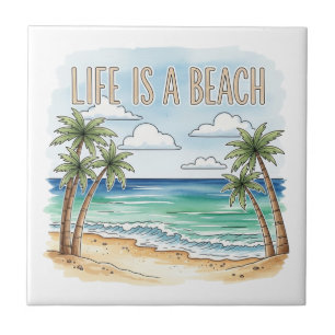 "Life Is A Beach" Tropische Palm Oceaan Tegeltje
