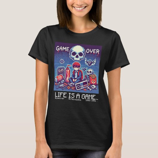 Life Is A Game Over (vrouwelijke gamer) T-shirt (Voorkant)