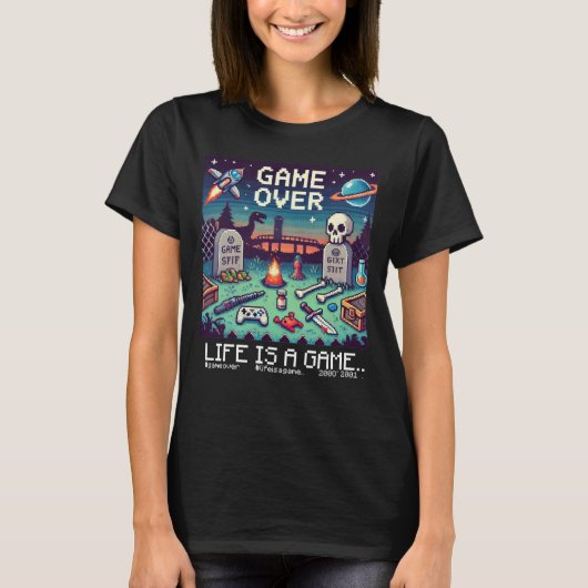 Life Is A Game Over (vrouwelijke gamer) T-shirt (Voorkant)