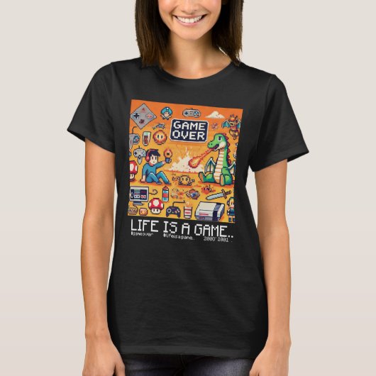 Life Is A Game Over (vrouwelijke gamer) T-shirt (Voorkant)