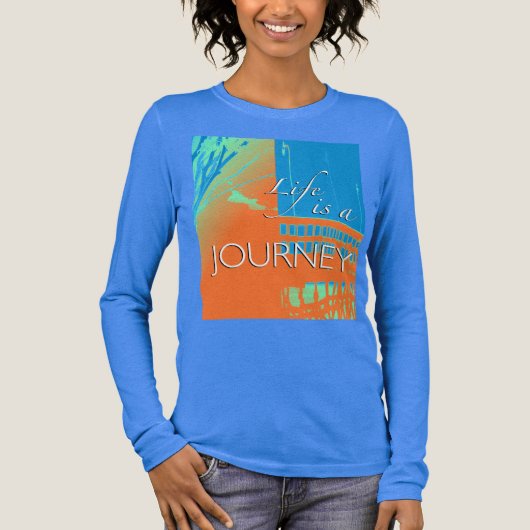 "Life is a Journey" in het Sinaasappel Turquoise M Tri-Blend Shirt (Voorkant)