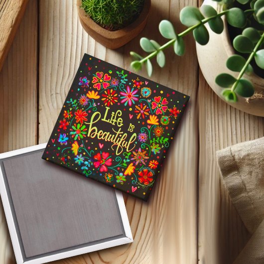 Life is Beautiful Black Floral Inspirivity Magnet