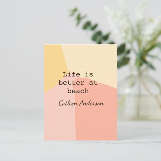 Life is better at beach yellow orange boho rustic briefkaart (Staand voorkant)