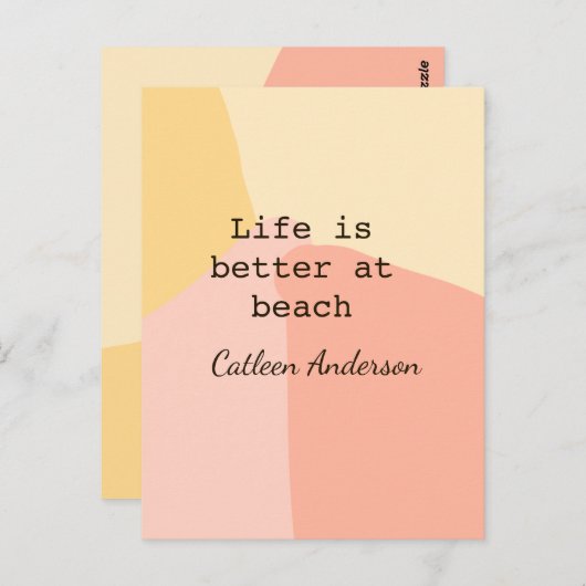 Life is better at beach yellow orange boho rustic briefkaart (Voorkant / Achterkant)