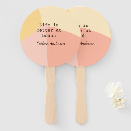 Life is better at beach yellow orange boho rustic handwaaier (Voorkant en achterkant)