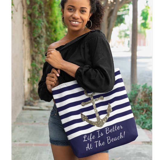 Life is Better At The Beach Nautical Beach Bag Tote Bag