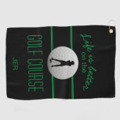 Life is Better Golfer Monogrammed Zwart Groen Golfhanddoek (Horizontaal)