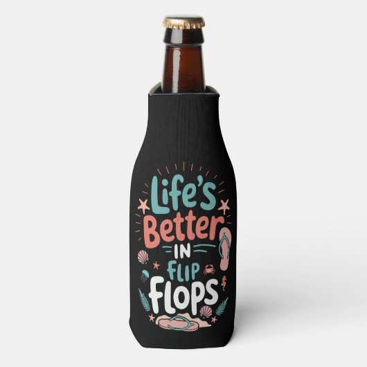 Life is Better in Flip-Flops – Fun Tropical Beach Flesjeskoeler (Fles Voorkant)